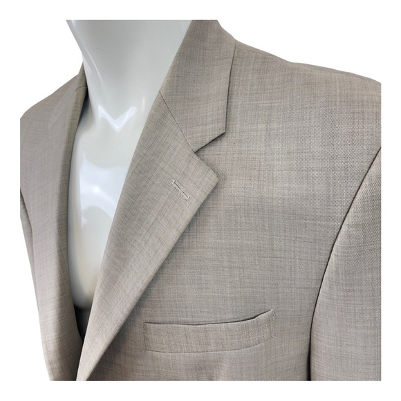 Ralph Lauren Macys Plain Weave Pure Wool Beige Blazer Jacket Sport Coat Mens 42R - Picture 7 of 12